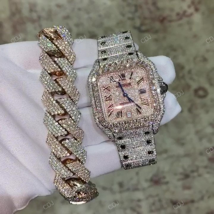 Rose White Cartier Moissanite Stainless Steel Iced Out Rapper Men Wrist Watch hip hop jewelry CustomDiamJewel