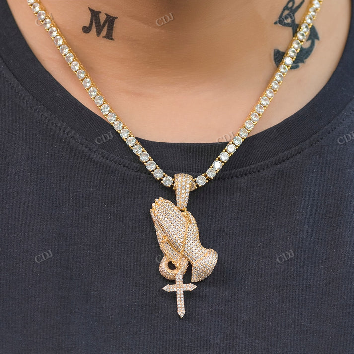 Hip Hop Iced Out Two Tone Gold Plated Religious Cross Pendant hip hop jewelry CustomDiamJewel