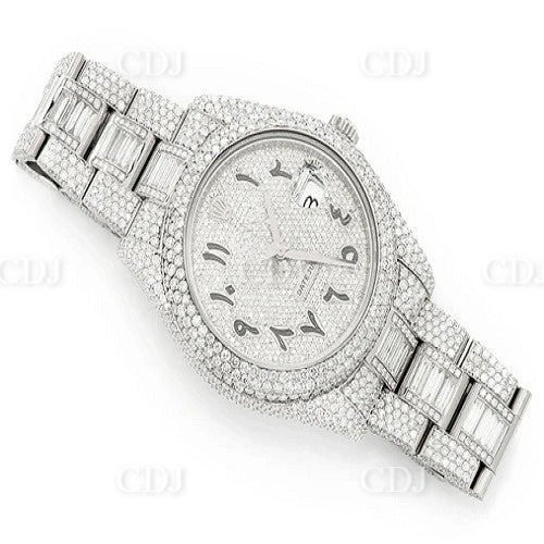 Moissanite Watch Unique Baguette Set Oyster Belt Arabic Dial White Gold Rolex customdiamjewel