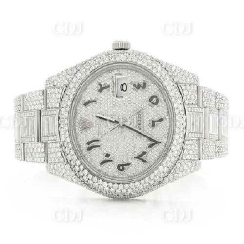 Moissanite Watch Unique Baguette Set Oyster Belt Arabic Dial White Gold Rolex customdiamjewel