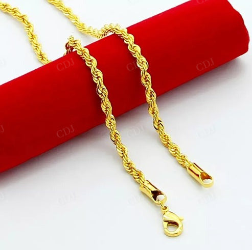 14K Yellow Gold Twisted Rope Chain for Mens hip hop jewelry CustomDiamJewel