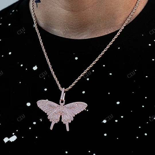 Best 925 Sterling Silver Fully Iced Butterfly Pendant hip hop jewelry CustomDiamJewel