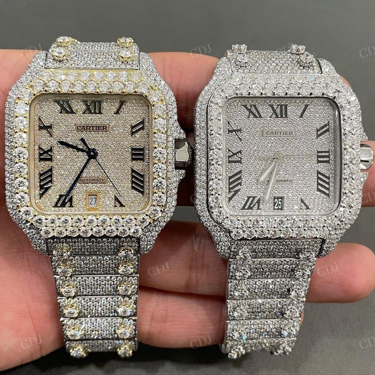 Cartier Santos Modified Belt Moissanite Diamond Hip Hop Handmade Watches customdiamjewel