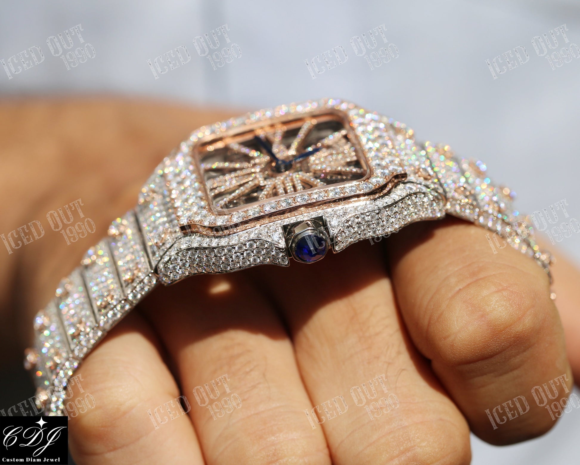 VVS Moissanite Studded Cartier Rose Gold Plated Diamond Watch customdiamjewel