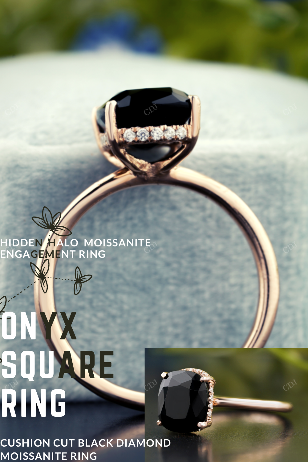Black Cushion Four-Prong Moissanite Ring customdiamjewel