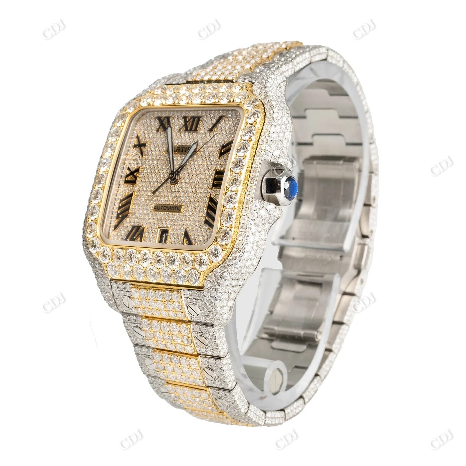Cartier Santos Iced Out Customize Moissanite Watch customdiamjewel