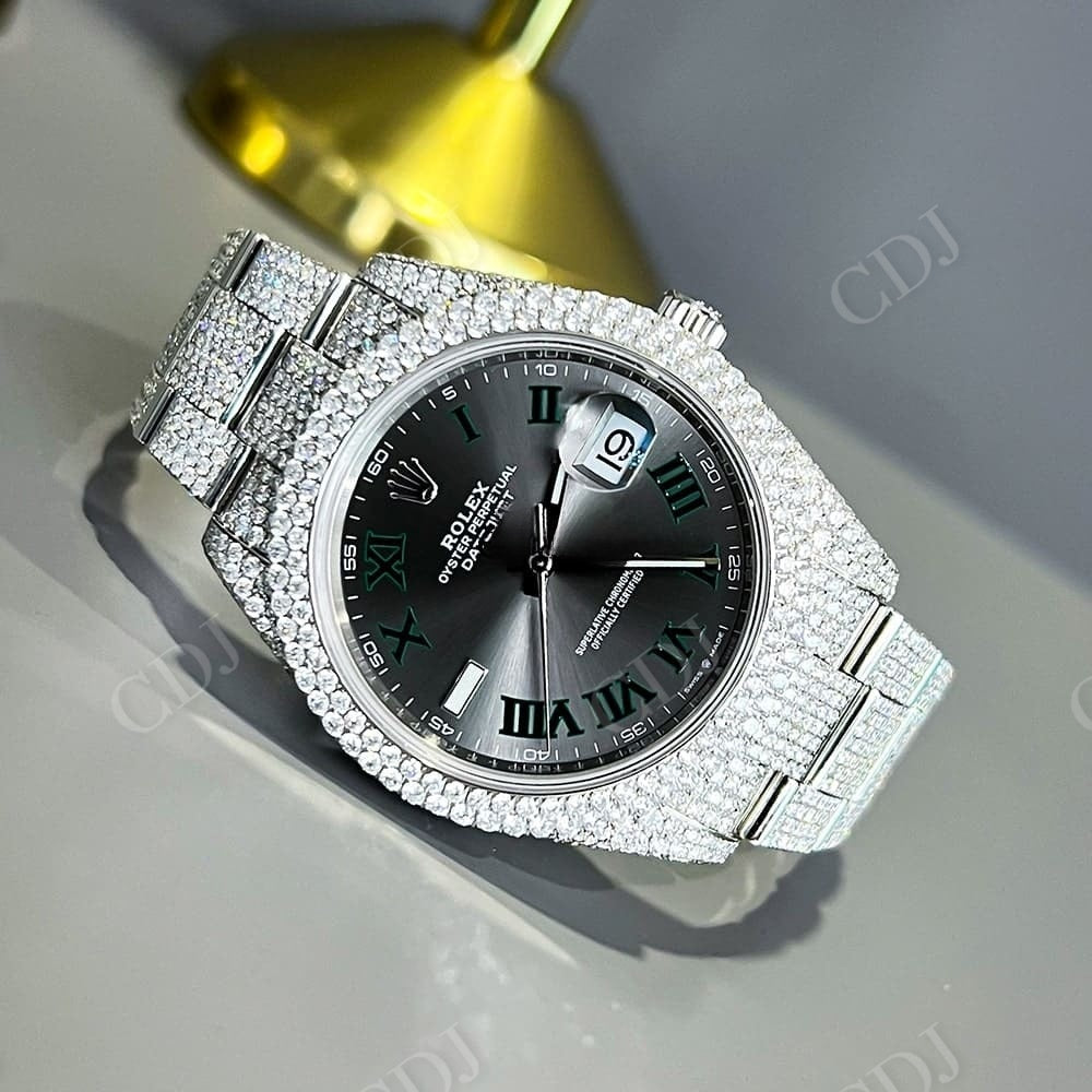 Gray Dial Buss Down Hip Hop Moissanite Rolex Watch customdiamjewel