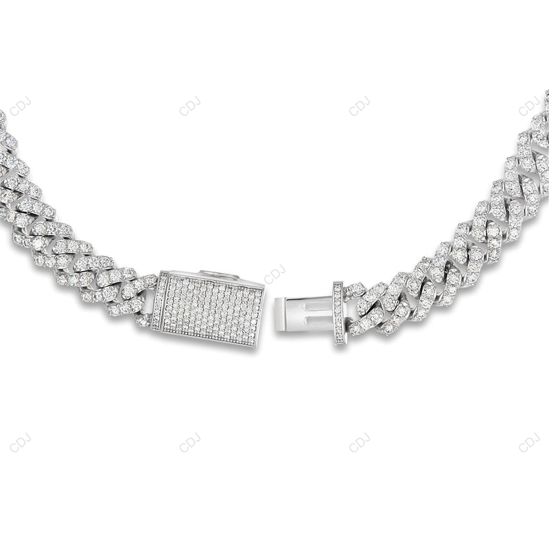 925 Silver 1 Row Moissanite Cuban Link Chain CustomDiamJewel