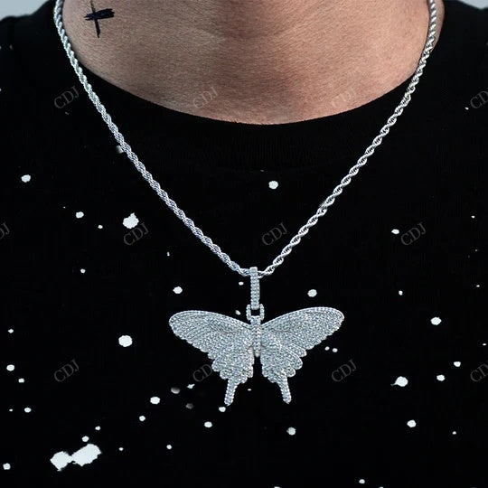Best 925 Sterling Silver Fully Iced Butterfly Pendant hip hop jewelry CustomDiamJewel