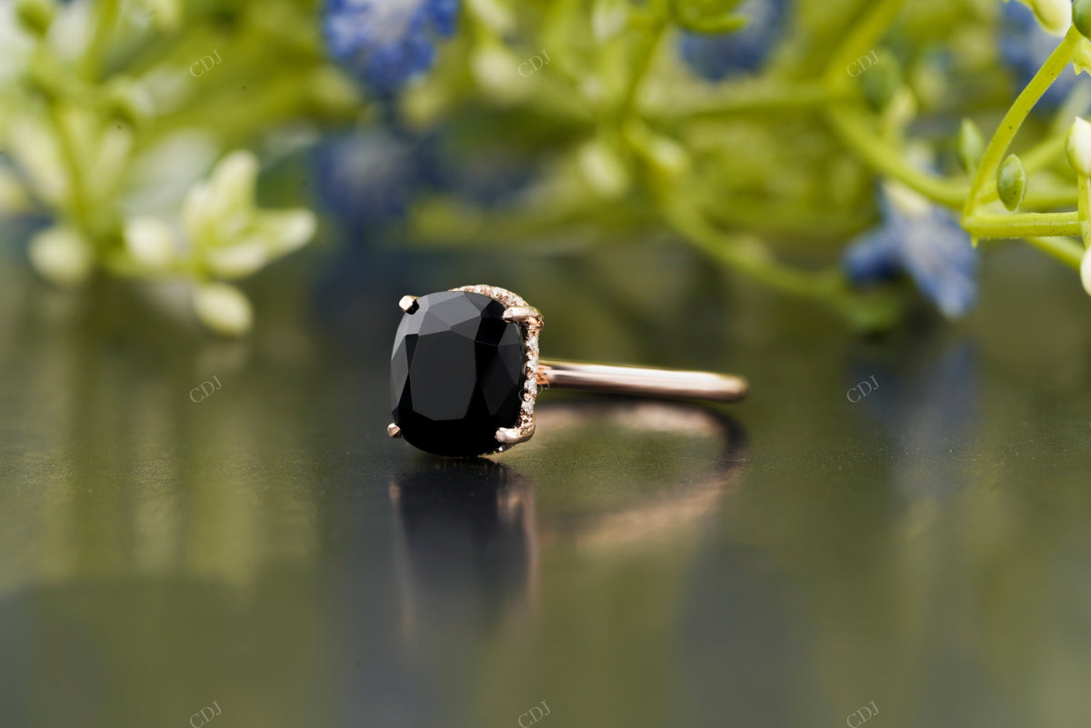 Black Cushion Four-Prong Moissanite Ring customdiamjewel