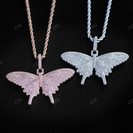 Best 925 Sterling Silver Fully Iced Butterfly Pendant hip hop jewelry CustomDiamJewel