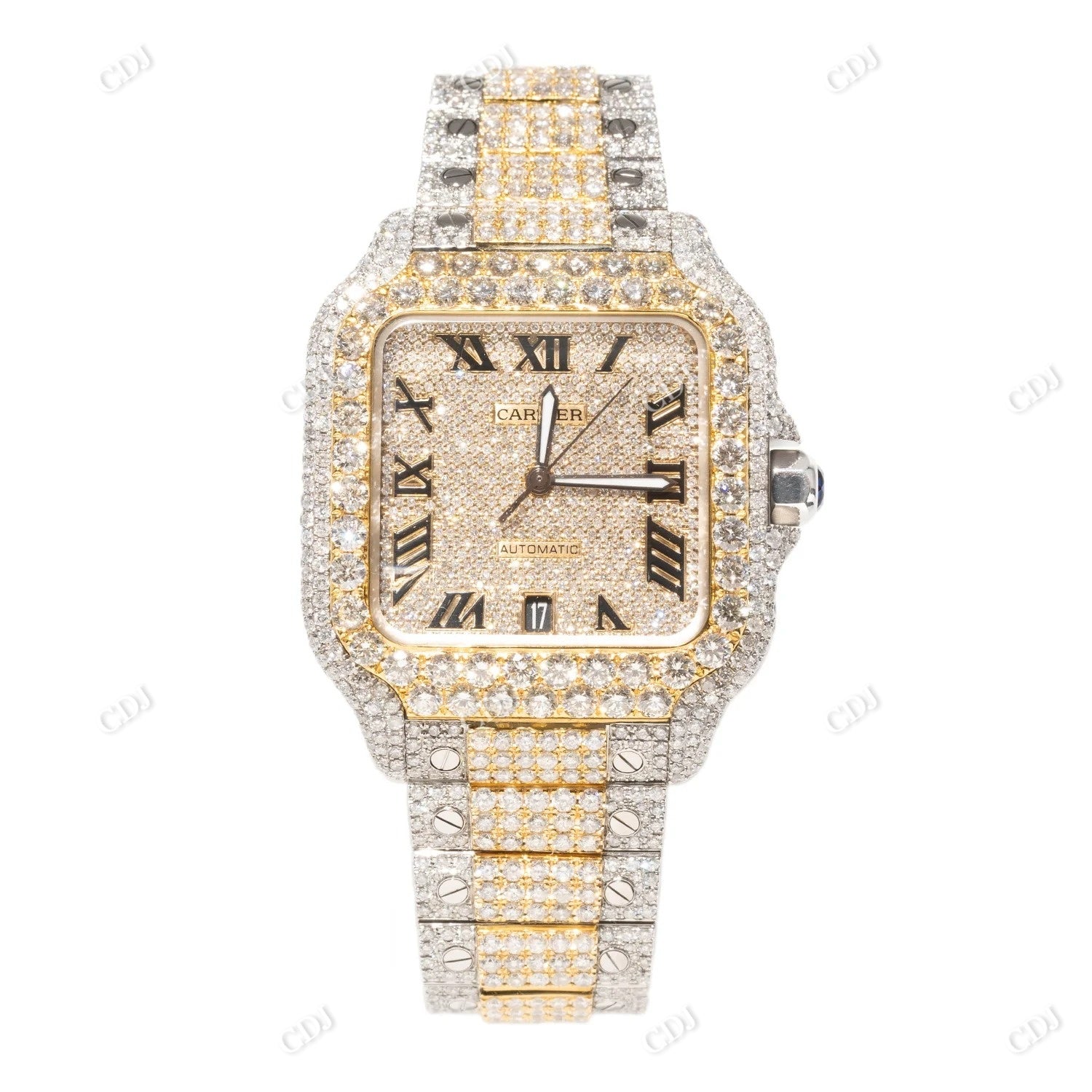 Cartier Santos Iced Out Customize Moissanite Watch customdiamjewel