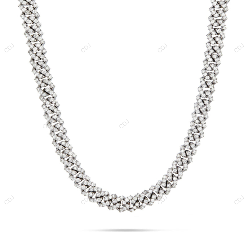 925 Silver 1 Row Moissanite Cuban Link Chain CustomDiamJewel