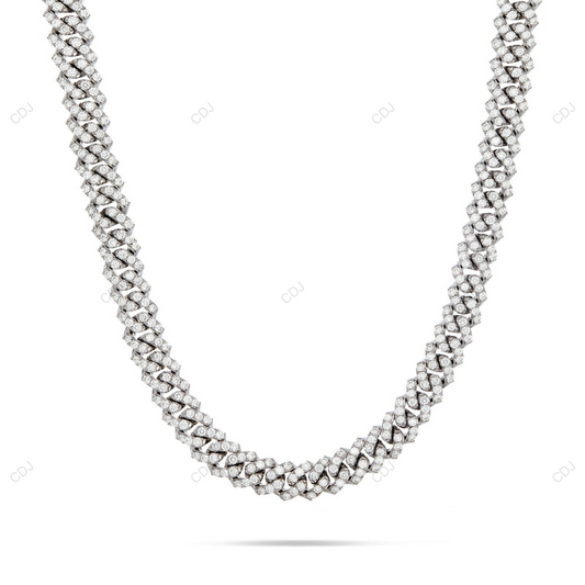 925 Silver 1 Row Moissanite Cuban Link Chain CustomDiamJewel