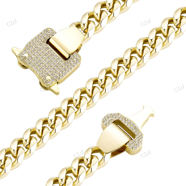 12mm Cuban Chain With diamonds Spring Clasp hip hop jewelry CustomDiamJewel