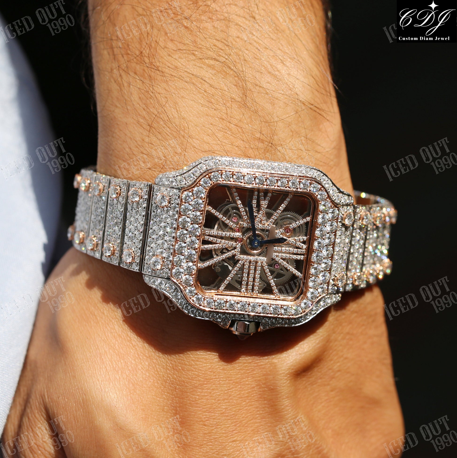 VVS Moissanite Studded Cartier Rose Gold Plated Diamond Watch customdiamjewel