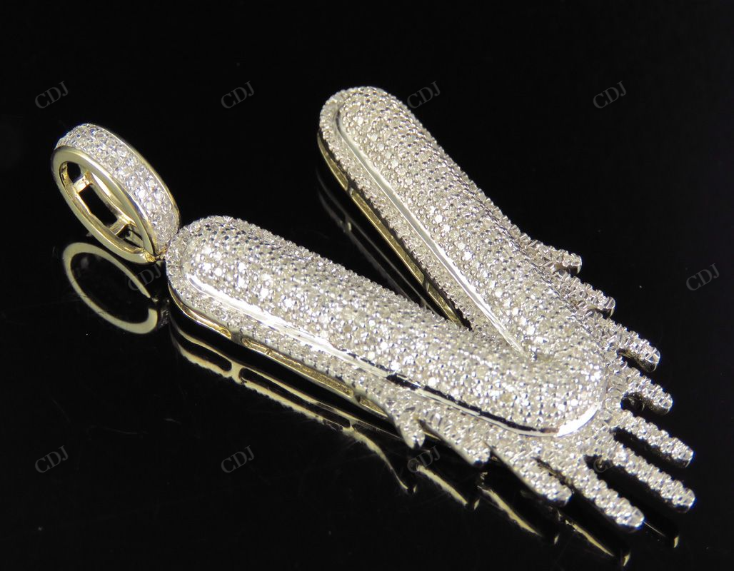 14K Solid Gold Diamond Letter 'V' Drip Initial Custom Pendant CustomDiamJewel