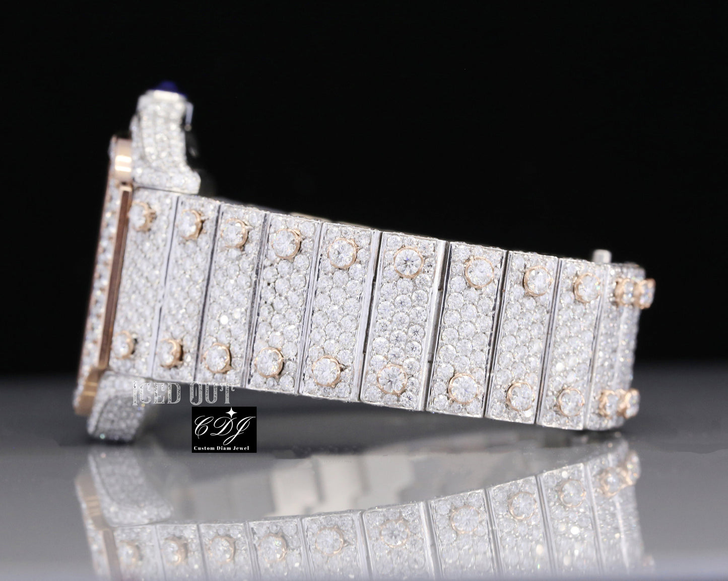 VVS Moissanite Studded Cartier Rose Gold Plated Diamond Watch customdiamjewel