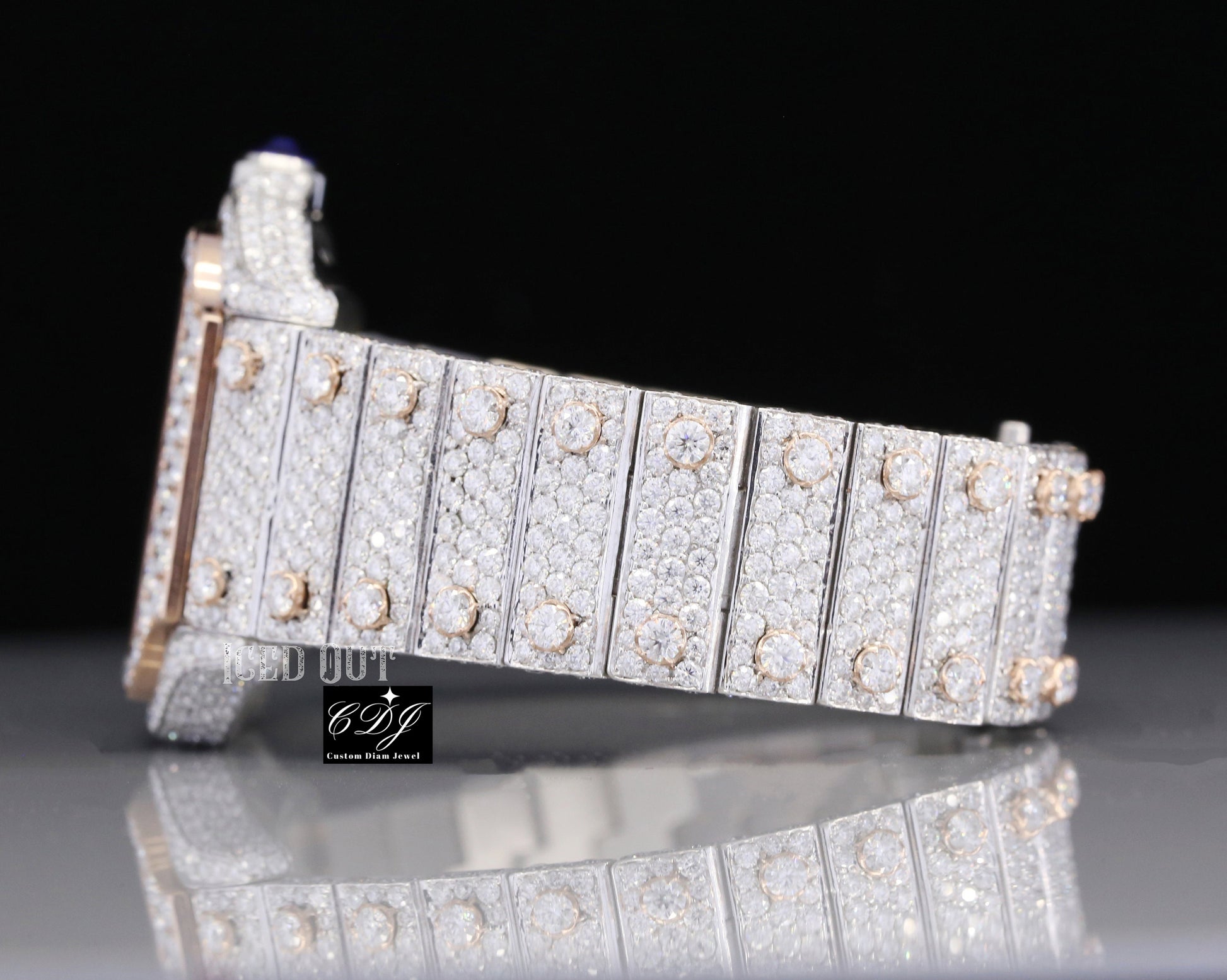 VVS Moissanite Studded Cartier Rose Gold Plated Diamond Watch customdiamjewel