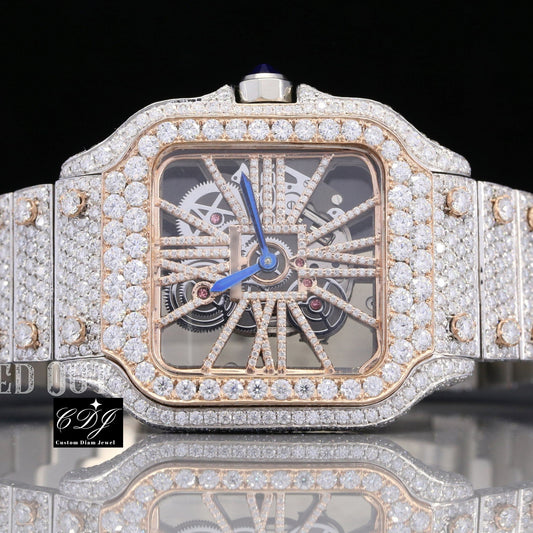 Cartier Skeleton Rose Gold Plated Iced Out Watch For Men customdiamjewel