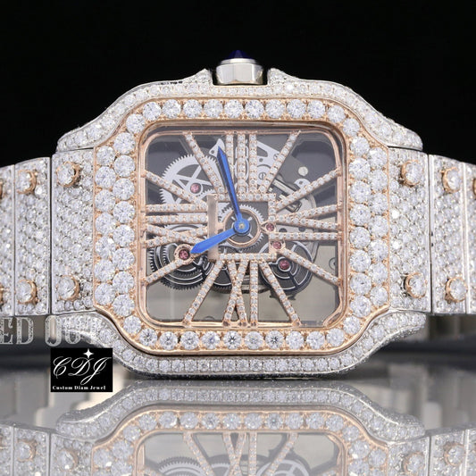 Cartier Skeleton Two Tone Diamond Studded Wrist Watch For Men customdiamjewel