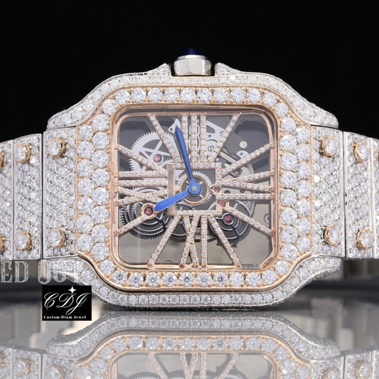 VVS Moissanite Studded Cartier Rose Gold Plated Diamond Watch customdiamjewel