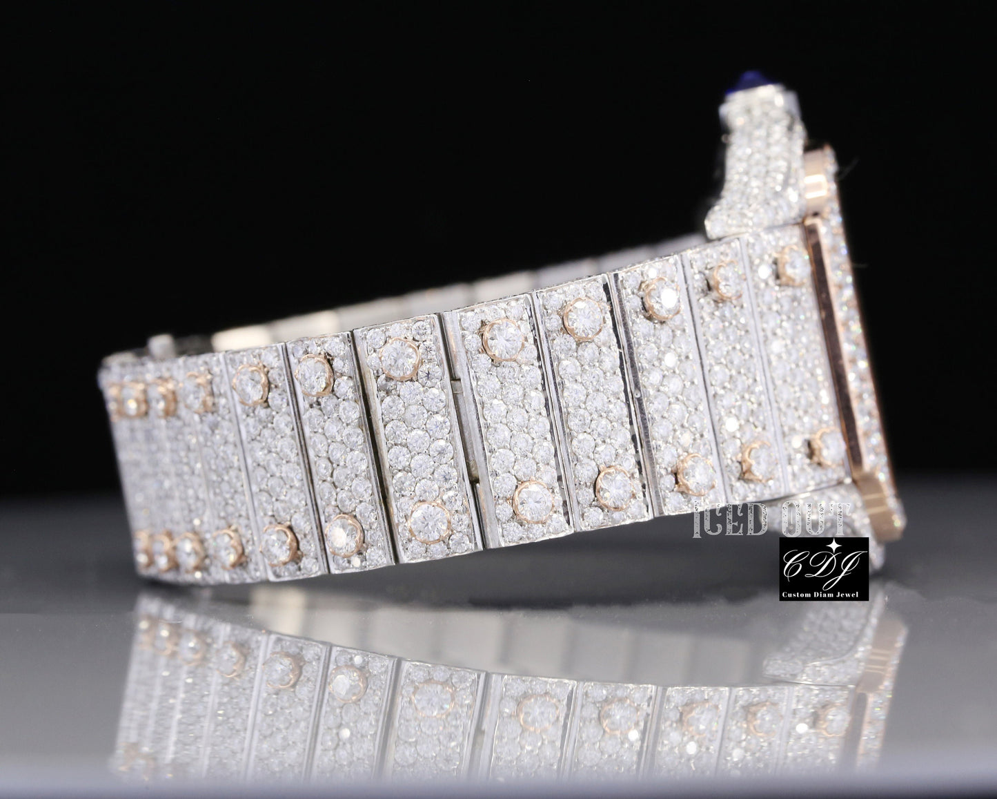 VVS Moissanite Studded Cartier Rose Gold Plated Diamond Watch customdiamjewel