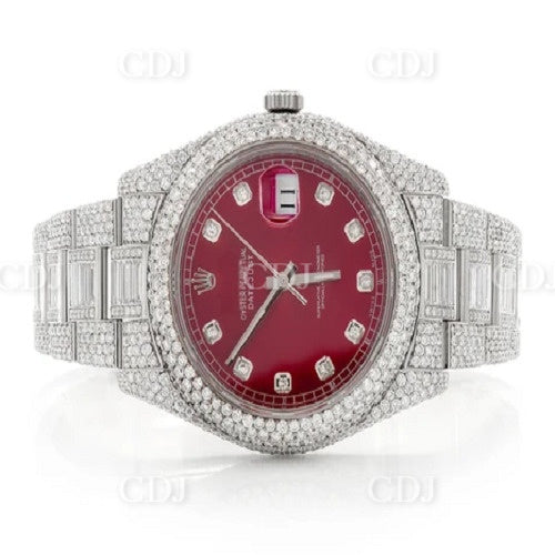 Red Dial Iced Out VVS Moissanite Diamond Watch For Unisex customdiamjewel