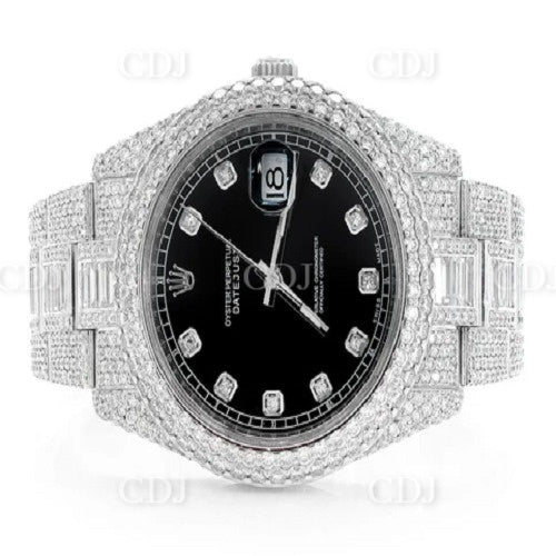 Natural Diamond Watch Black Dial Stainless Steel Diamond Wrist Watch Rolex Date Just Watch 22.10 CTW (Approx)