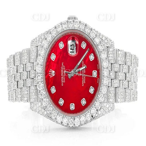 Trendy Rolex Moissanite Red Dial Rolex Oyster Watch customdiamjewel