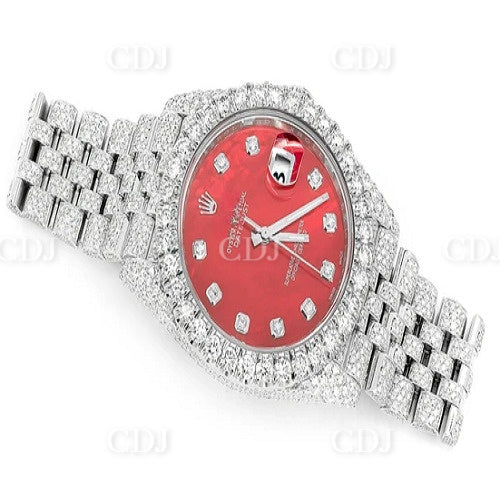 Trendy Rolex Moissanite Red Dial Rolex Oyster Watch customdiamjewel