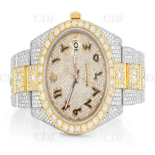 Vintage Fully Iced Out Rolex Date Just Two Tone Moissanite Watch customdiamjewel