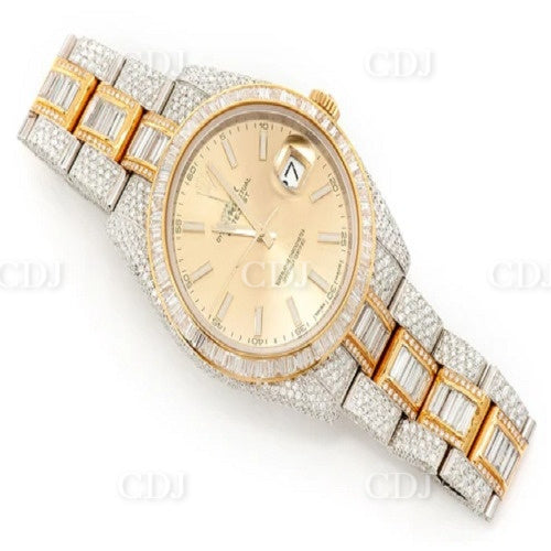 Two Tone Gold Plated Rolex Date Just Bust Down Hip Hop Diamond Watch customdiamjewel
