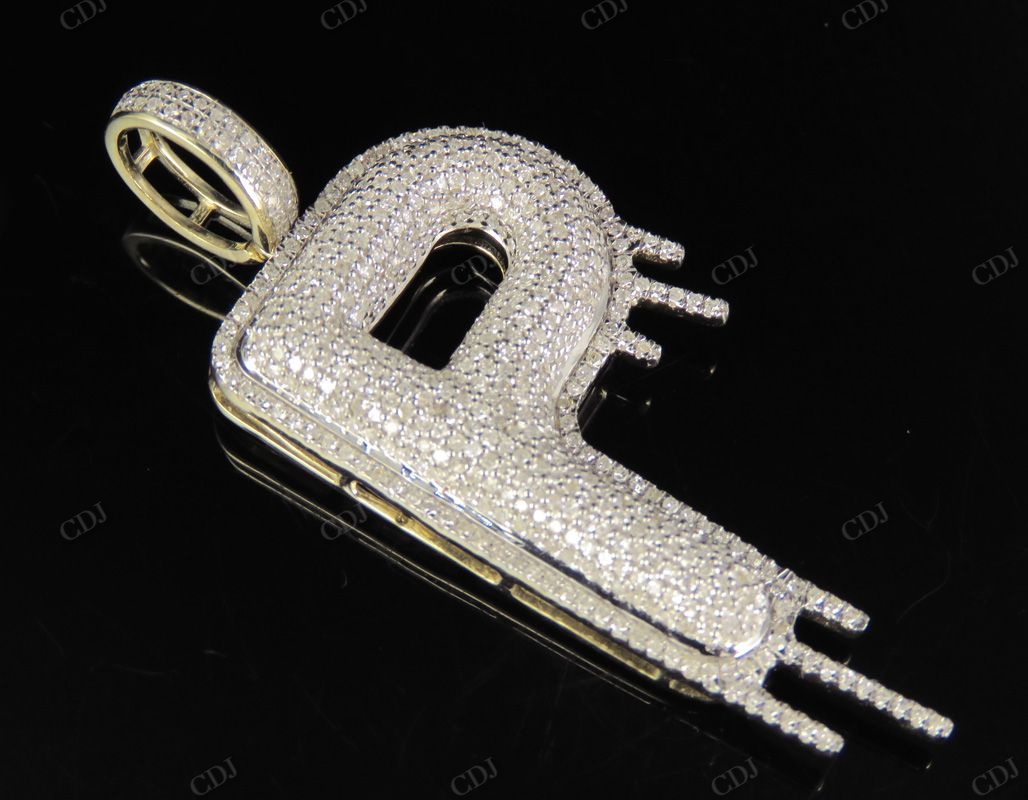 2" 10K Gold Diamond Letter 'P' Initial Drip Pendant CustomDiamJewel