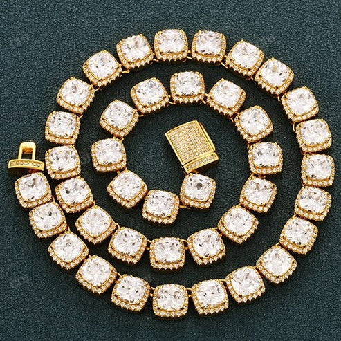 11MM Cluster Cushion Diamond Tennis Chain For Men hip hop jewelry CustomDiamJewel
