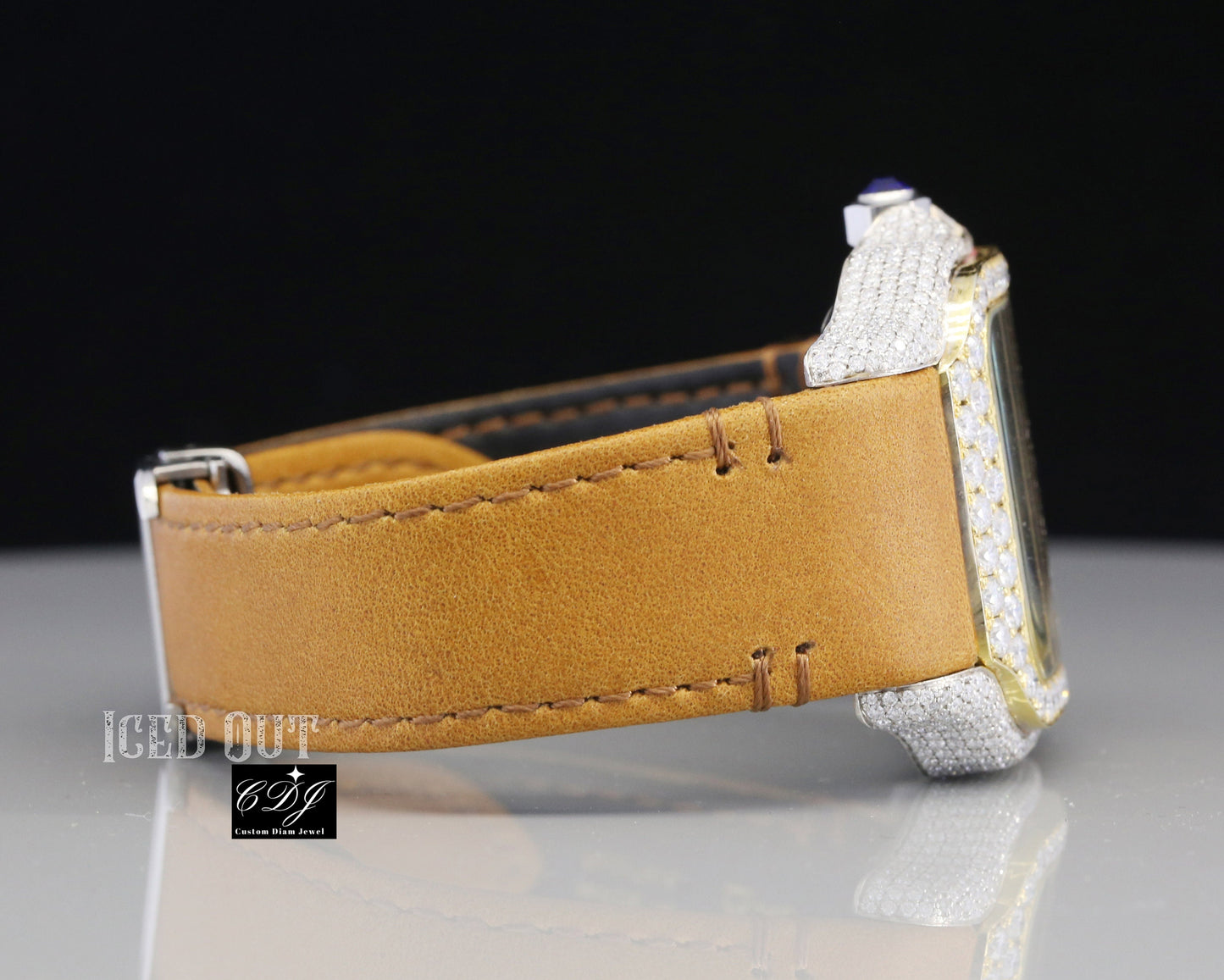 Stainless Steel Bezel Iced Out Cartier Diamond Watch For Men customdiamjewel