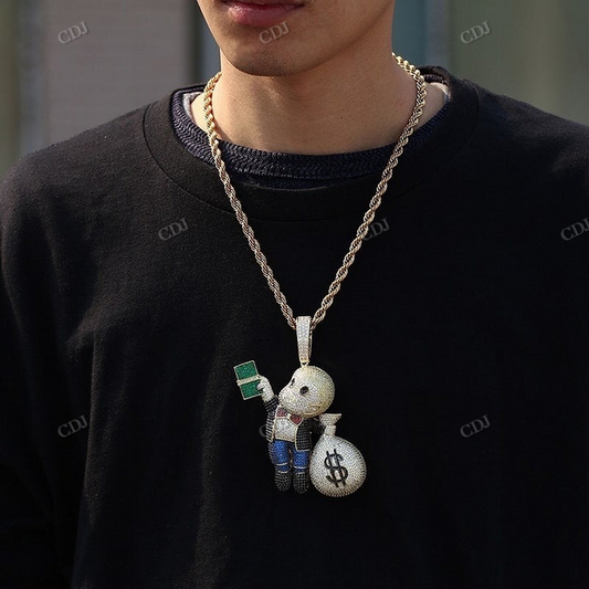 Multi Tone Cartoon Doller Sparkle Bag Pendant hip hop jewelry CustomDiamJewel