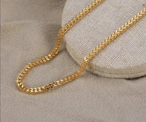 18K Solid Yellow Gold 2.5mm Franco Chain Necklace For Men hip hop jewelry CustomDiamJewel