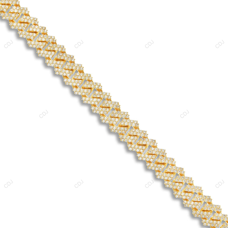 18KT Yellow Gold Fully Iced Out Moissanite Cuban Link Chain CustomDiamJewel