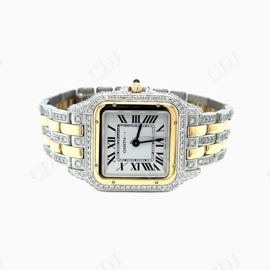 Yellow White Cartier Custom Moissanite Studded Watch customdiamjewel
