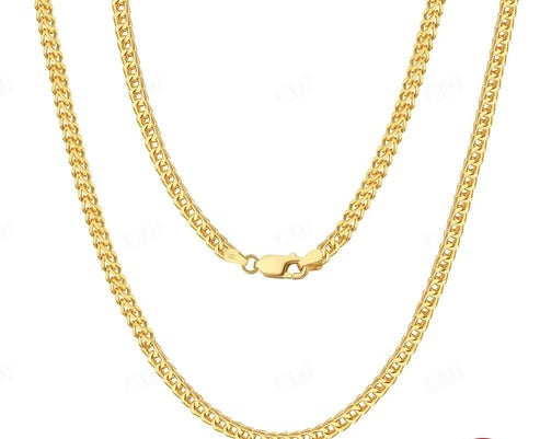 18K Solid Yellow Gold 2.5mm Franco Chain Necklace For Men hip hop jewelry CustomDiamJewel
