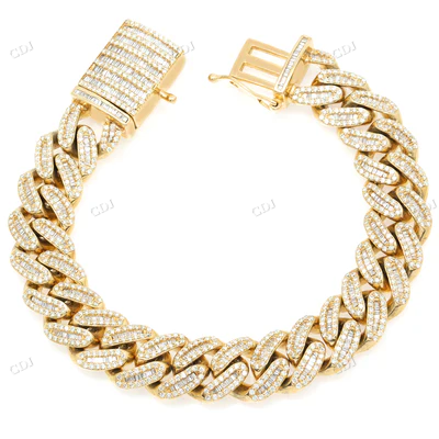 Real Diamond 14K Yellow Gold Cuban Bracelet hip hop jewelry CustomDiamJewel