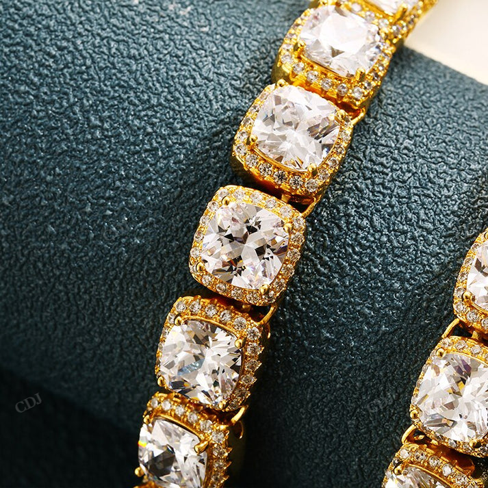 11MM Cluster Cushion Diamond Tennis Chain For Men hip hop jewelry CustomDiamJewel