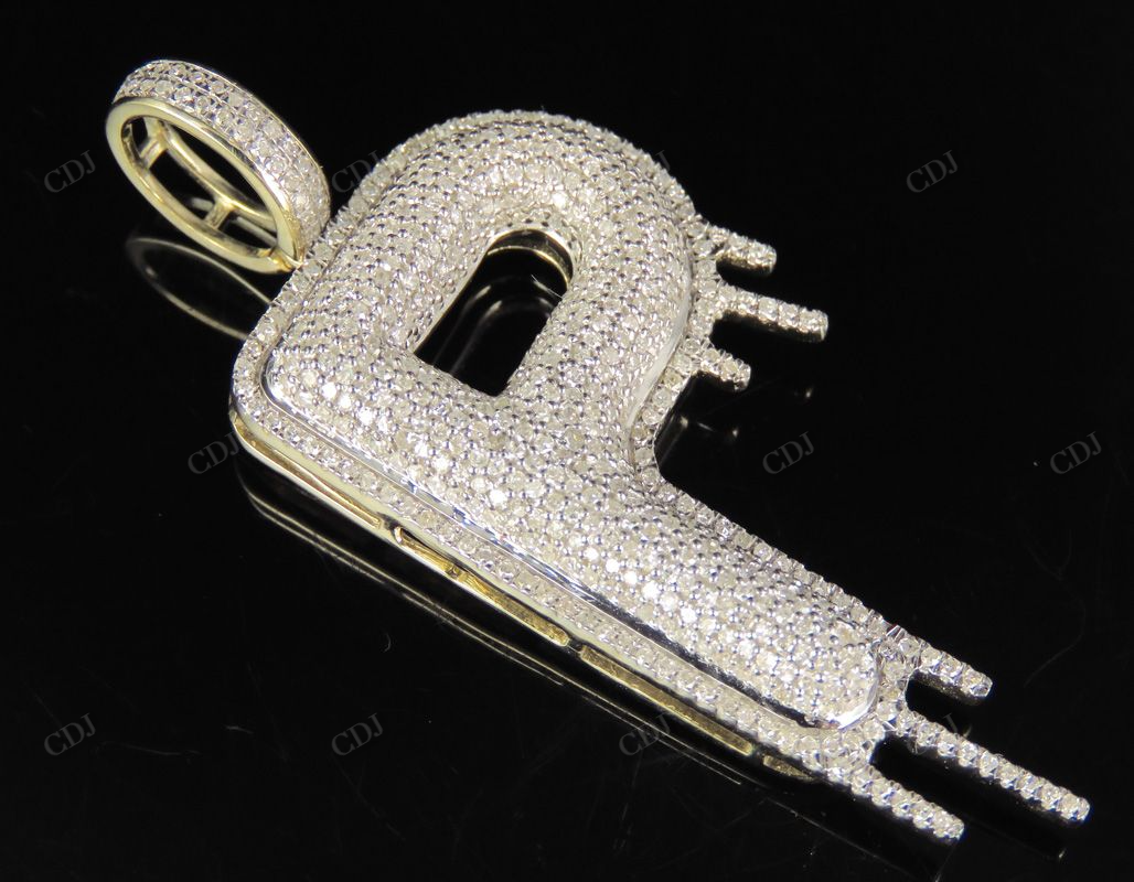 2" 10K Gold Diamond Letter 'P' Initial Drip Pendant CustomDiamJewel
