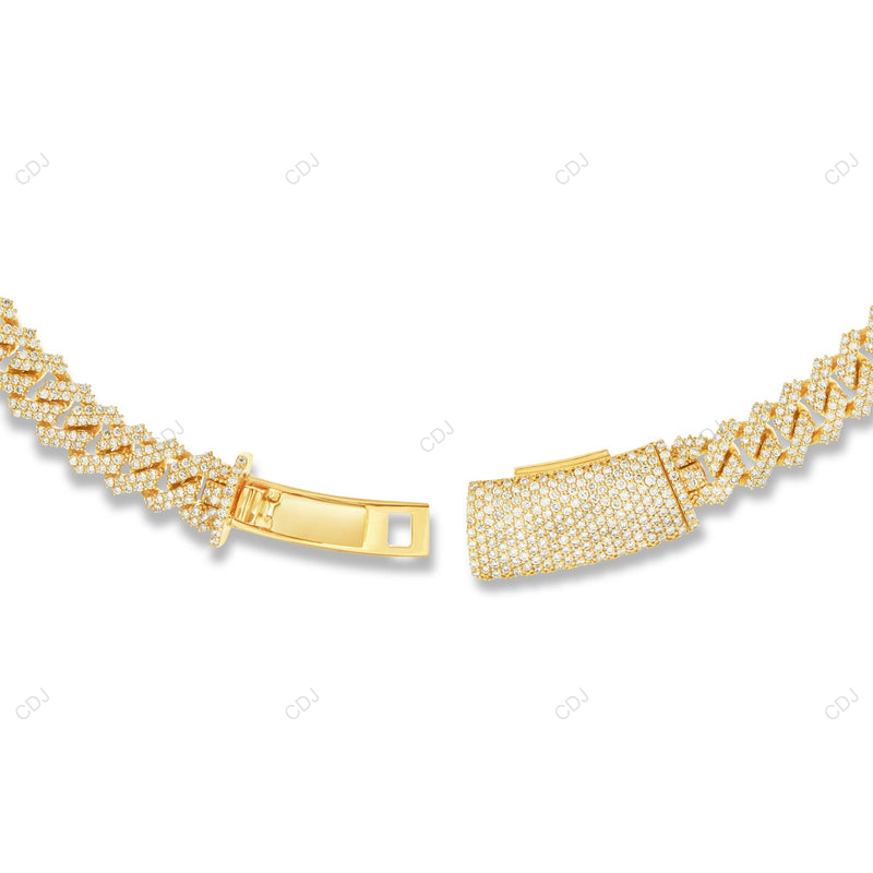18KT Yellow Gold Fully Iced Out Moissanite Cuban Link Chain CustomDiamJewel