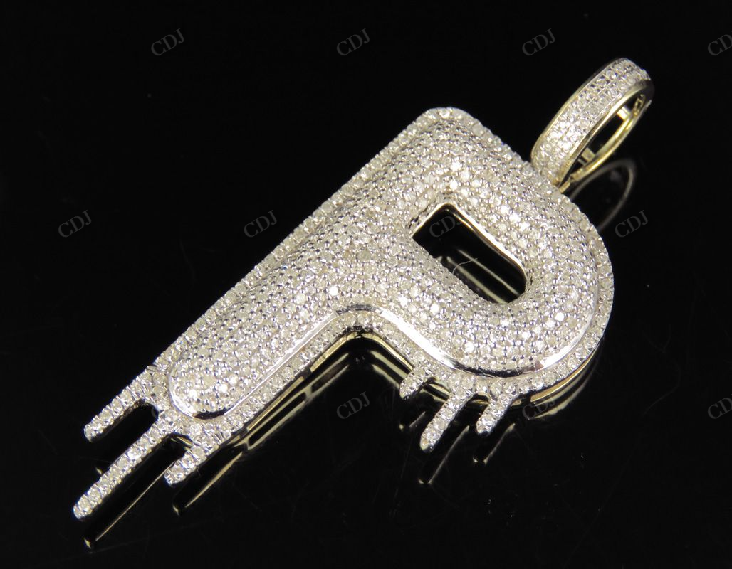 2" 10K Gold Diamond Letter 'P' Initial Drip Pendant CustomDiamJewel