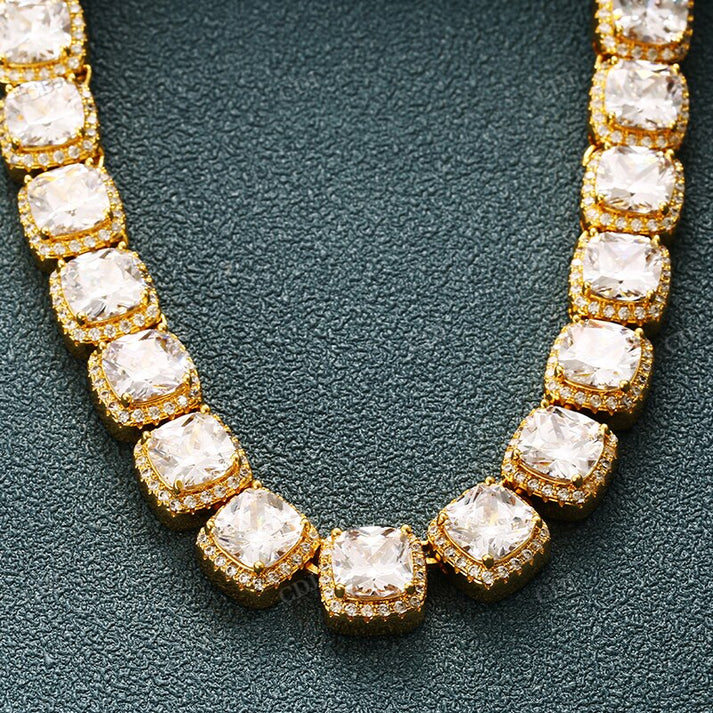 11MM Cluster Cushion Diamond Tennis Chain For Men hip hop jewelry CustomDiamJewel