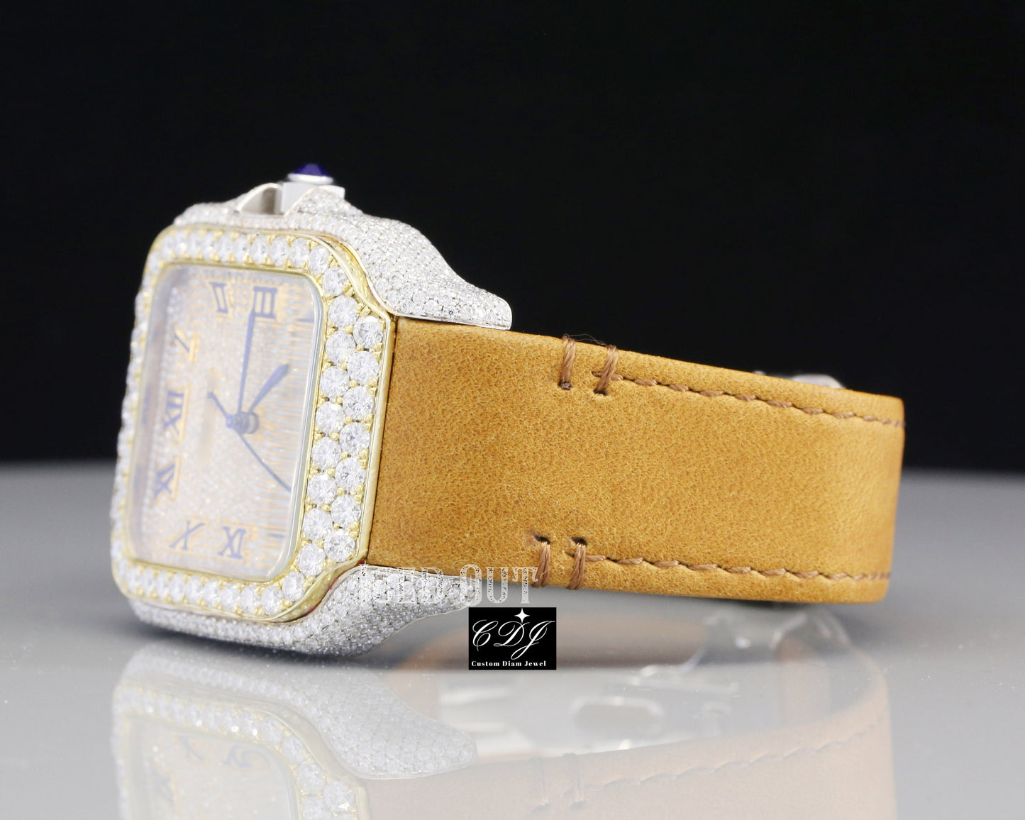 Stainless Steel Bezel Iced Out Cartier Diamond Watch For Men customdiamjewel