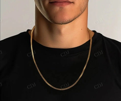 18K Solid Yellow Gold 2.5mm Franco Chain Necklace For Men hip hop jewelry CustomDiamJewel
