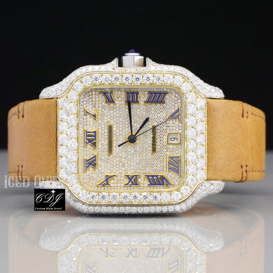 Hip Hop Cartier Two Tone Men's Wrist Watch customdiamjewel